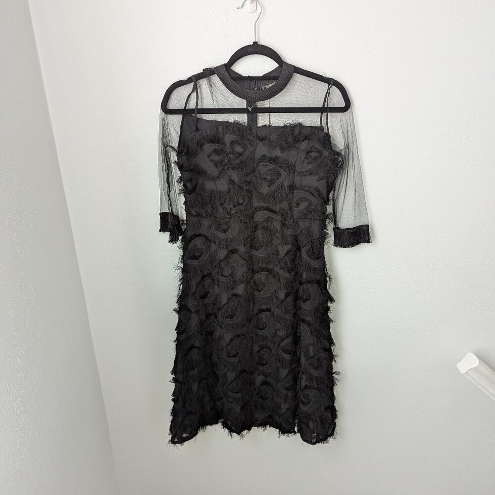 NWT Kaimilan Women's Black A-Line Sheer Mesh Short Sleeve Dress, 6